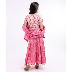 Pine Kids Half Sleeves Choli & Lehenga Set With Dupatta Printed - Pink