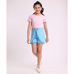 Pine Kids Half Sleeves Tee & Shorts Set Polka Dot Print - Pink Blue
