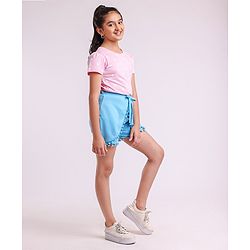 Pine Kids Half Sleeves Tee & Shorts Set Polka Dot Print - Pink Blue