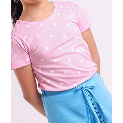 Pine Kids Half Sleeves Tee & Shorts Set Polka Dot Print - Pink Blue