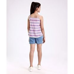 Pine Kids Singlet Sleeves Woven Top With Denim Shorts Printed - Multicolor
