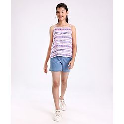 Pine Kids Singlet Sleeves Woven Top With Denim Shorts Printed - Multicolor