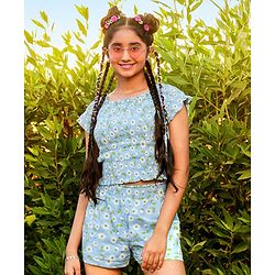 Pine Kids Cropped Length Top with High Waist Printed Shorts - Multicolor