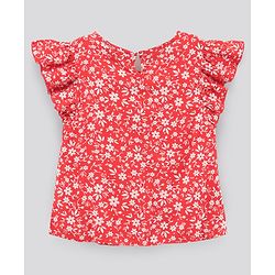 Pine Kids Cotton Floral Printed Top & Denim Shorts Set  - Red