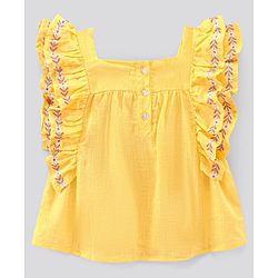 Pine Kids Flutter Sleeves Top & Shorts Set Floral Embroidery - Yellow