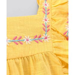 Pine Kids Flutter Sleeves Top & Shorts Set Floral Embroidery - Yellow