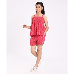 Pine Kids Singlet Sleeves Top & Shorts Set Floral Print - Pink