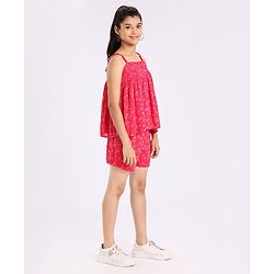 Pine Kids Singlet Sleeves Top & Shorts Set Floral Print - Pink