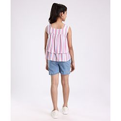 Pine Kids Sleeveless Woven Top With Denim Shorts Striped - Multicolor