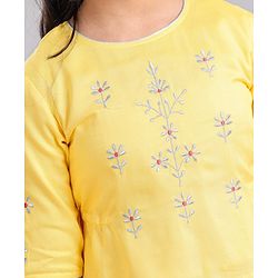 Pine Kids 3/4th Sleeves Embroidered Choli with Printed Lehenga - Yellow Silver