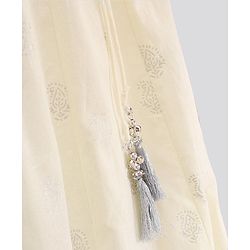 Pine Kids 3/4th Sleeves Embroidered Choli with Printed Lehenga - Yellow Silver