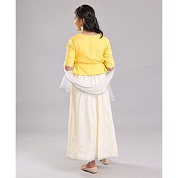 Pine Kids 3/4th Sleeves Embroidered Choli with Printed Lehenga - Yellow Silver