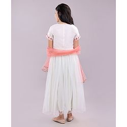 Pine Kids Half Sleeves Embroidered Choli & Lehenga Set With Dupatta - White