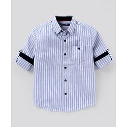 Pine Kids Full Sleeves Striped Shirt Softener Wash - Grey White
