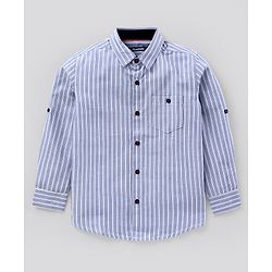 Pine Kids Full Sleeves Striped Shirt Softener Wash - Grey White