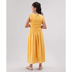 Pine Kids Sleeveless Top & Skirt Set With Schiffli Embroidery - Yellow