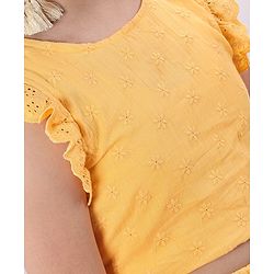 Pine Kids Sleeveless Top & Skirt Set With Schiffli Embroidery - Yellow