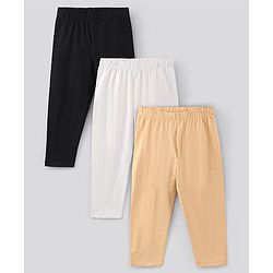 Pine Kids Organic Capri Length Solid Legging Pack of 3 - Black White Brown