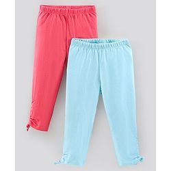 Pine Kids Capri Length Biowashed Solid Leggings Pack Of 2 - Pink Blue