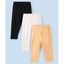 Pine Kids Ankle Length Biowashed Solid Leggings Pack Of 3 - Cream White Black