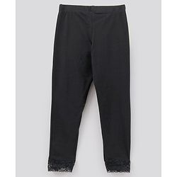 Pine Kids Ankle Length Biowashed Solid Leggings With Lace Detailing Pack Of 2 - Red Black