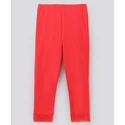 Pine Kids Ankle Length Biowashed Solid Leggings With Lace Detailing Pack Of 2 - Red Black