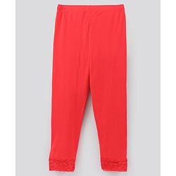 Pine Kids Ankle Length Biowashed Solid Leggings With Lace Detailing Pack Of 2 - Red Black