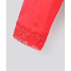 Pine Kids Ankle Length Biowashed Solid Leggings With Lace Detailing Pack Of 2 - Red Black