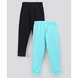 Pine Kids Ankle Length Organic Cotton and Biowashed Leggings Solid - Blue Black