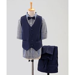 Pine Kids 3 Piece Full Sleeves Party Suit With Bow - Navy