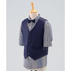 Pine Kids 3 Piece Full Sleeves Party Suit With Bow - Navy