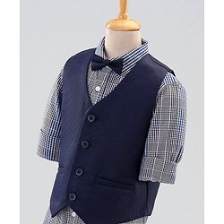 Pine Kids 3 Piece Full Sleeves Party Suit With Bow - Navy
