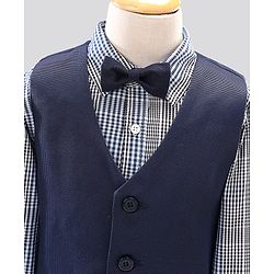 Pine Kids 3 Piece Full Sleeves Party Suit With Bow - Navy