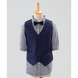 Pine Kids 3 Piece Full Sleeves Party Suit With Bow - Navy