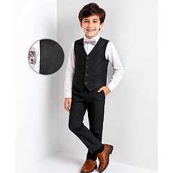 Pine Kids 3 Piece Full Sleeves Party Suit With Bow - Black White