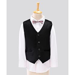 Pine Kids 3 Piece Full Sleeves Party Suit With Bow - Black White