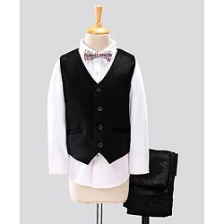 Pine Kids 3 Piece Full Sleeves Party Suit With Bow - Black White