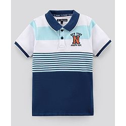 Pine Kids Half Sleeves Biowashed Striped T-Shirt - Blue White