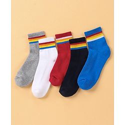 Pine Kids Ankle Length Knitted Socks Stripes Design Pack of 5 - Multicolour