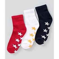 Pine Kids Anti Microbial Washed Socks Star Print Pack Of 3 - Red White Navy