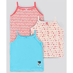 Pine Kids Sleeveless Biowashed Cotton Slips Heart Print Pack Of 3 (Colour May Vary)