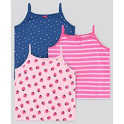 Pine Kids Anti Microbial & Bio Washed Singlet Sleeves Slips Polka Dots & Strawberry Print Pack of 3 (Color May Vary)