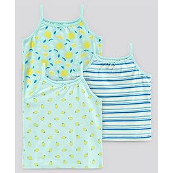 Pine Kids Anti-Microbial & Biowashed Sleeveless Slips Multi Print & Bow Pack Of 3 - Green Blue