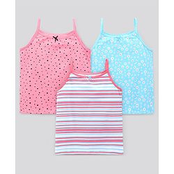 Pine Kids Sleeveless Cotton Lycra  Antimicrobial And BioWashed Slips Stripe Dot And Floral Print Pack Of 3 (Colour May Vary)