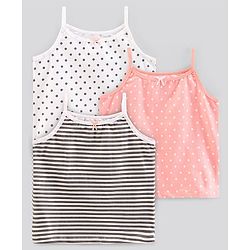 Pine Kids Anti-Microbial & Biowashed Sleeveless Slips Multi Print & Bow Pack Of 3 - White Peach Black