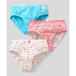 Pine Kids Cotton Lycra Biowashed Panties Heart Print Pack Of 3 (Colour May Vary)