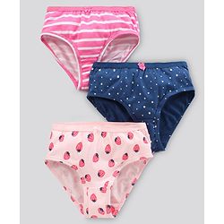 Pine Kids Anti Bacterial & Biowashed Panties Polka Dots & Strawberry Print Pack of 3 (Colour May Vary)