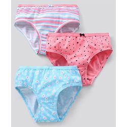 Pine Kids Antimicrobial And Biowashed Cotton Lycra Panties Floral Dot And Stripe Print Pack Of 3 (Colour May Vary)