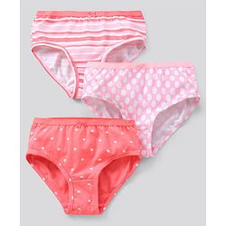 Pine Kids Cotton Lycra Biowashed Panties Heart Stripe And Dot Print Pack Of 3 (Colour May Vary)