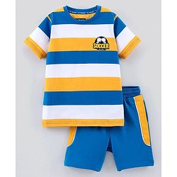 Pine Kids Half Sleeves T-Shirt & Shorts Set Striped - Yellow Blue